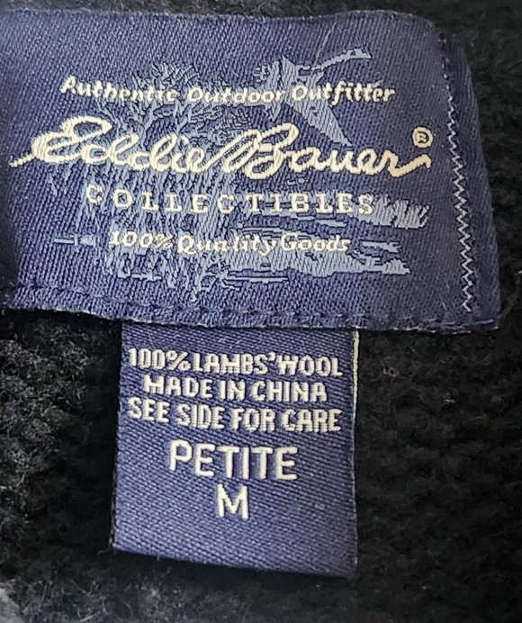 EDDIE BAUER Women's Cardigan Petite Medium Black 100% Lambswool VTG 90s Sweater - Picture 2 of 9